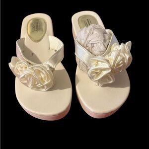 Chic Cream Women's Sandals with Rosette Accents
